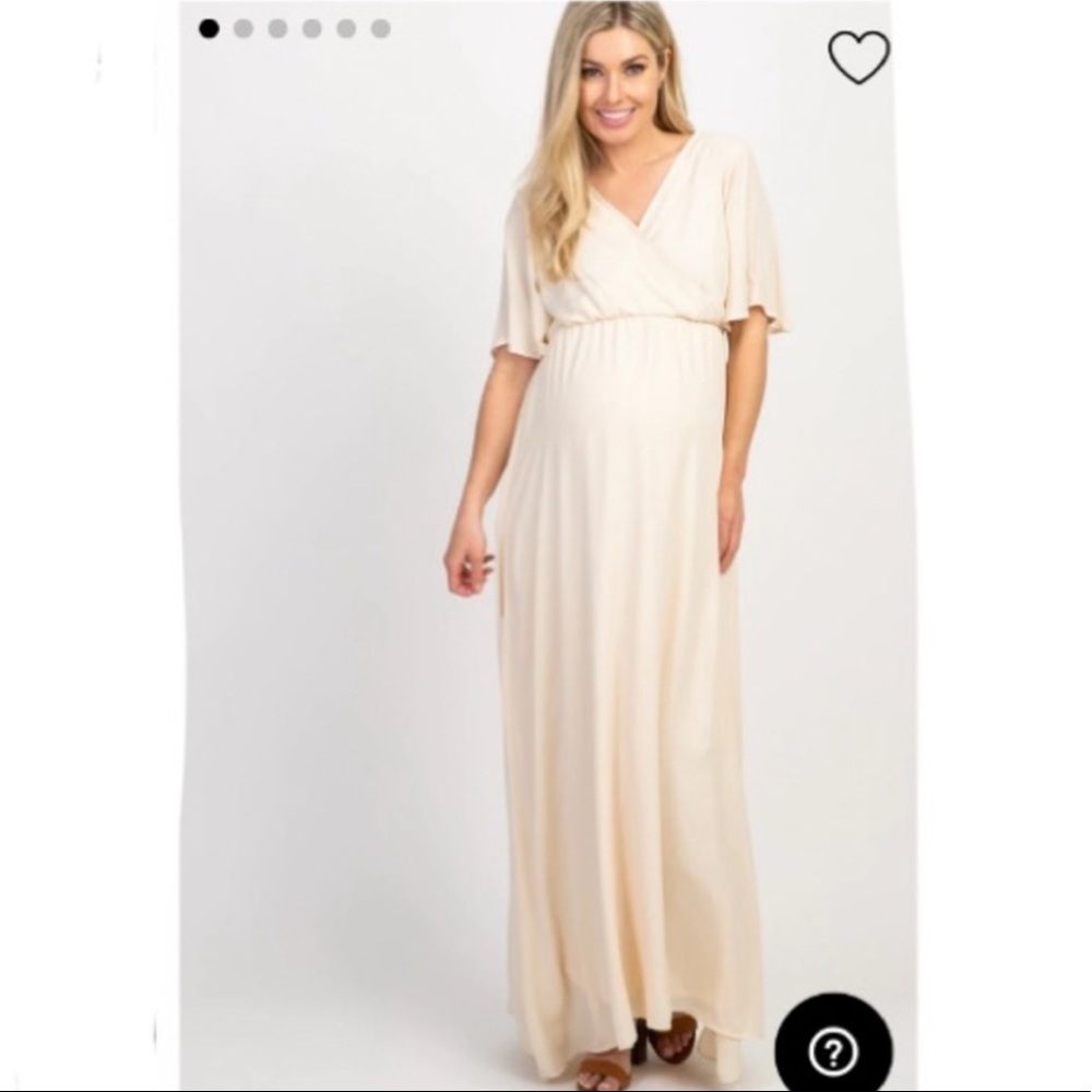 [PINKBLUSH] Beige Chiffon Bell Sleeve Maternity Maxi Dress